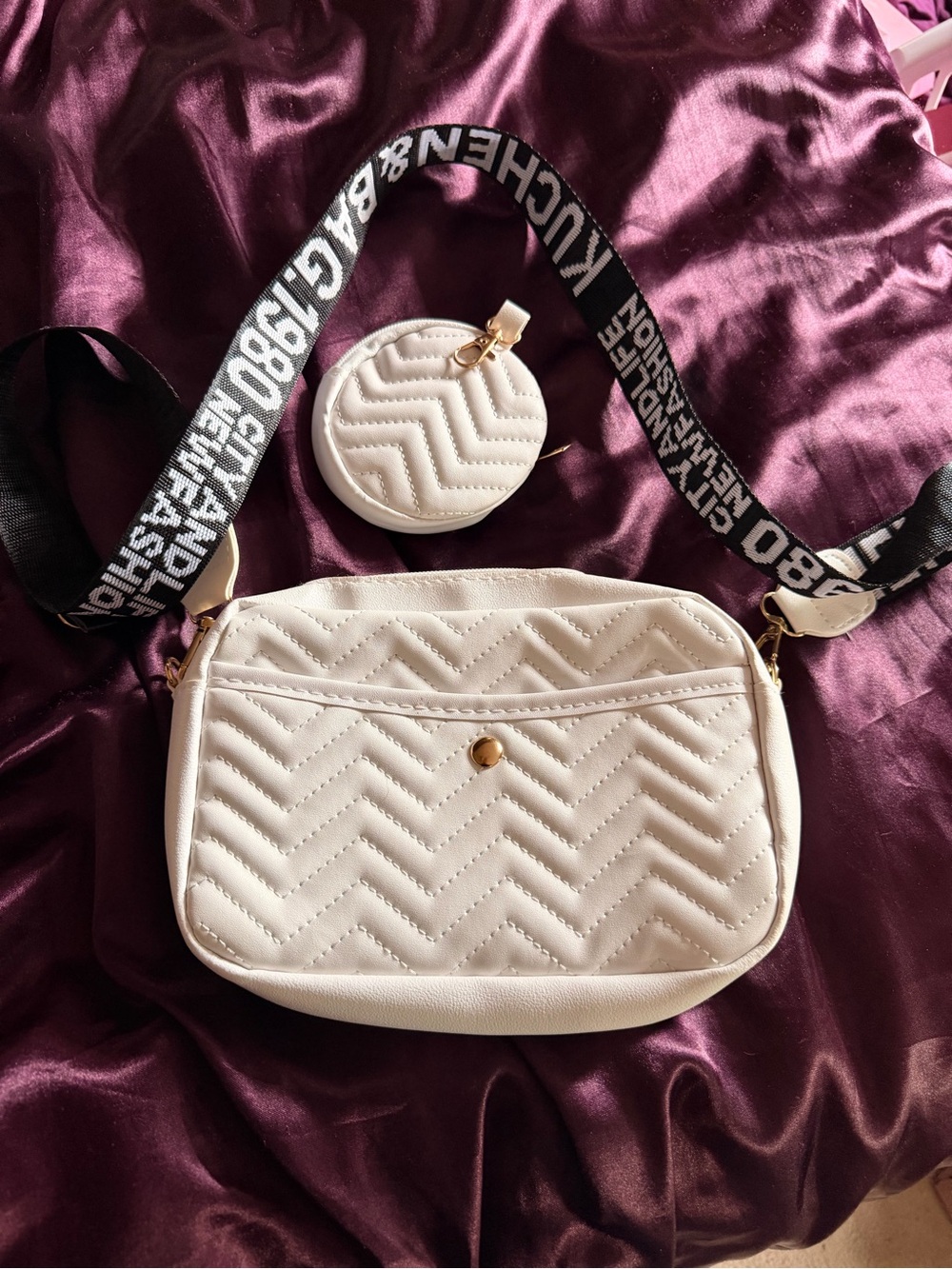 Kuchen and Bag 1980 Quilted Cream Crossbody Bag with Coin Pouch